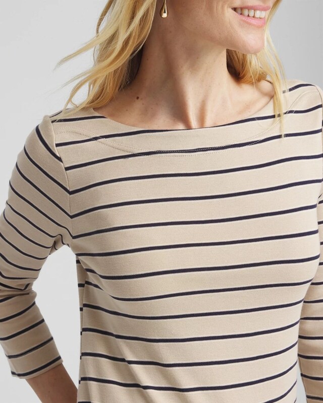Stripe 3/4 Sleeve Bateau Neck Tee - image 4